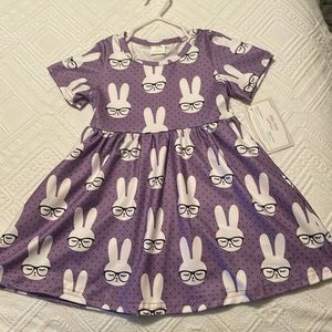 6-12m. Purple bunny with glasses dress.